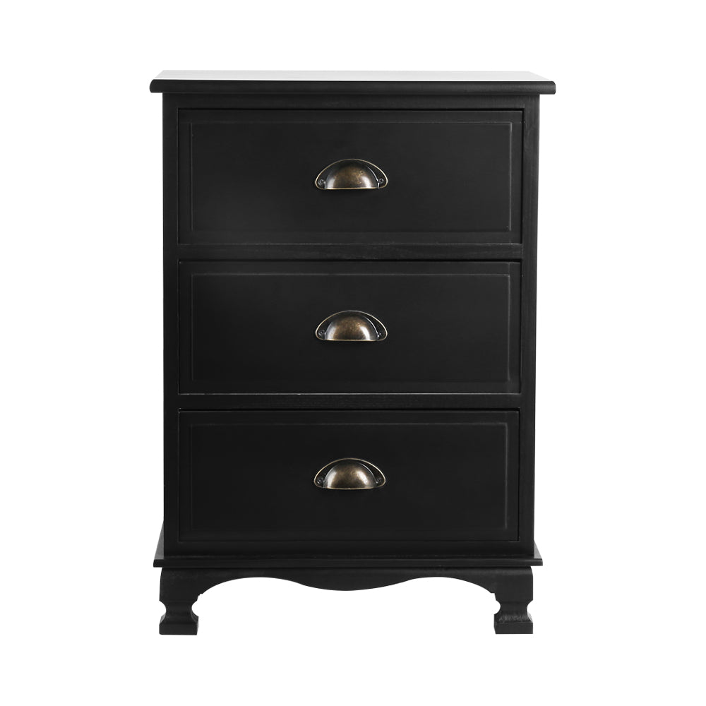 Artiss Thyme Bedside Table 3 Drawer - Black