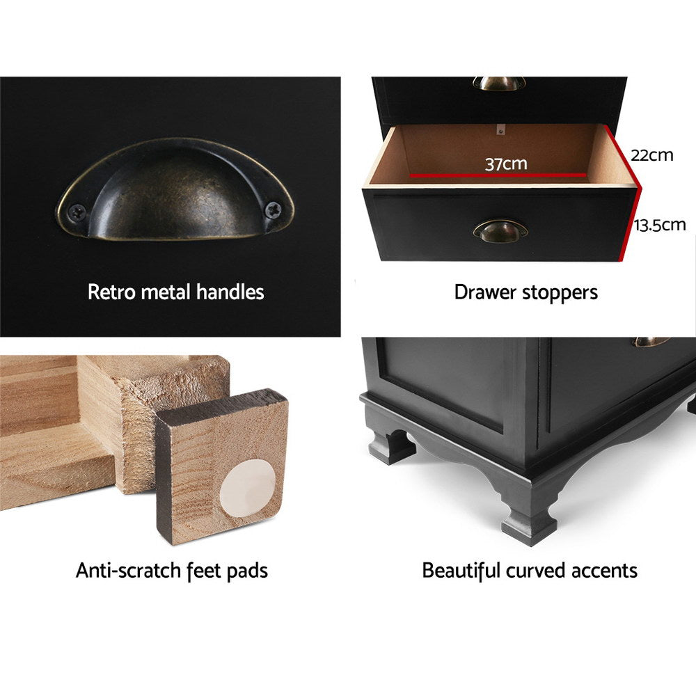 Artiss Thyme Bedside Table 3 Drawer - Black