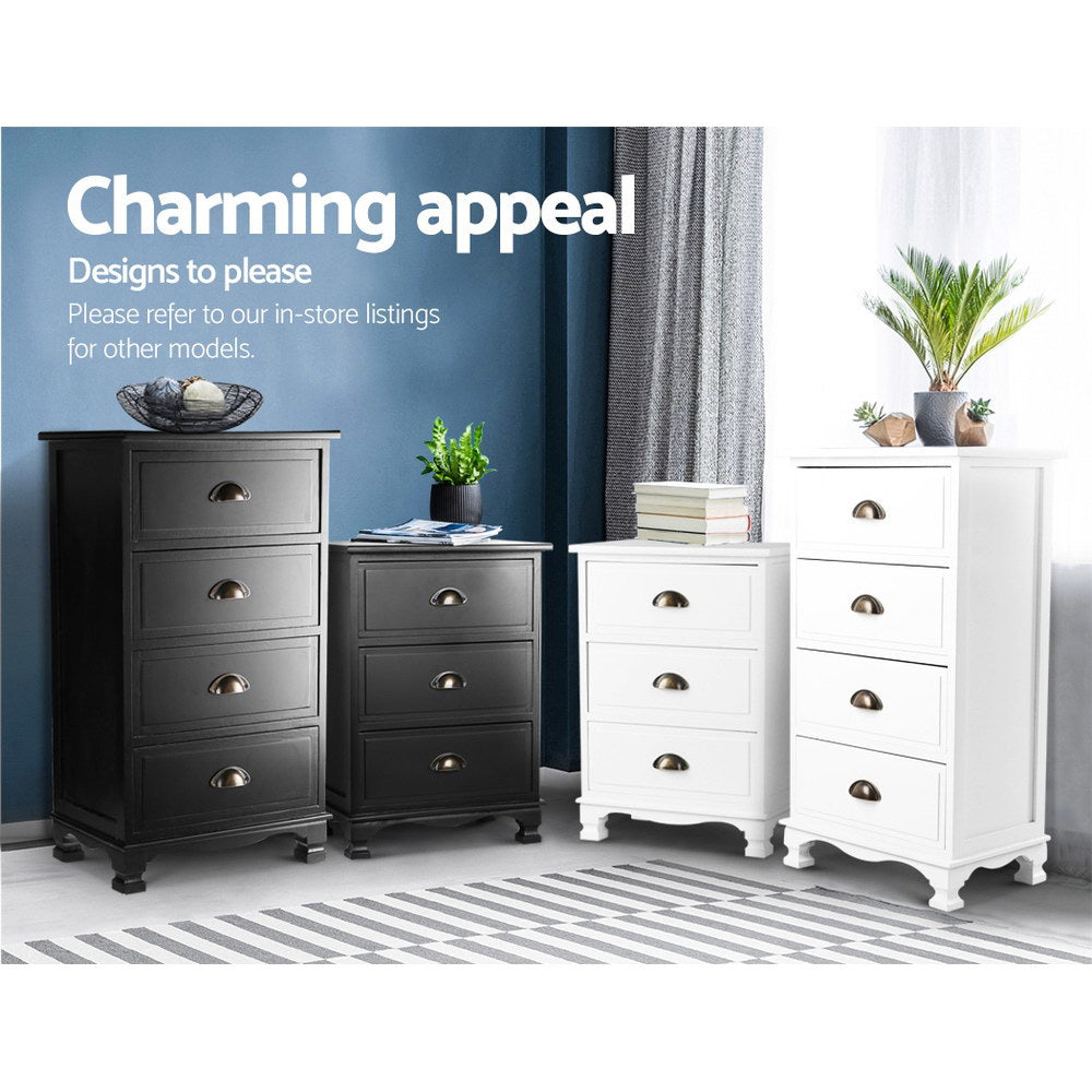 Artiss Thyme Bedside Table 3 Drawer - Black