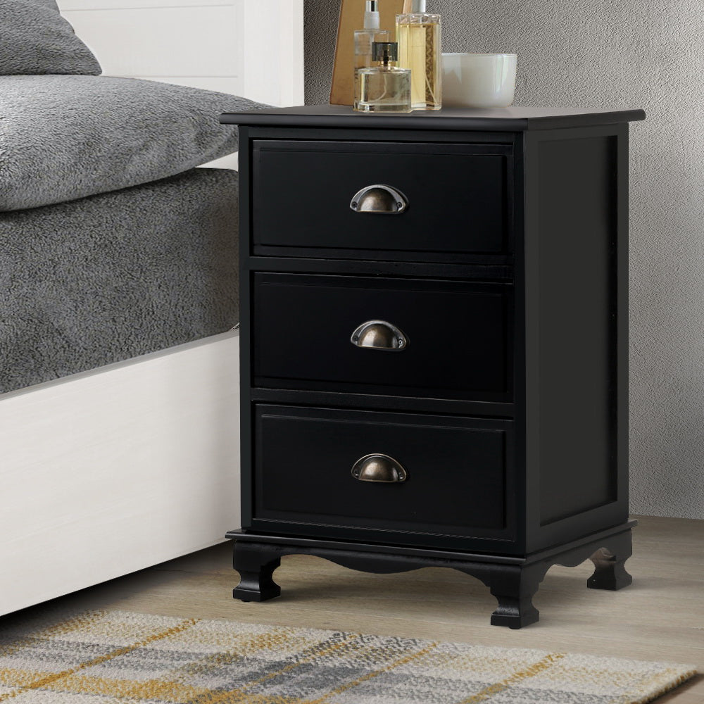 Artiss Thyme Bedside Table 3 Drawer - Black