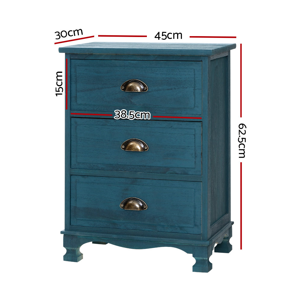 Artiss Thyme Bedside Table 3 Drawer - Blue
