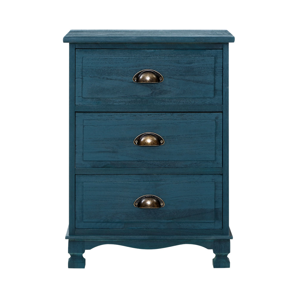 Artiss Thyme Bedside Table 3 Drawer - Blue