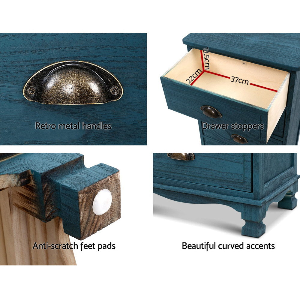 Artiss Thyme Bedside Table 3 Drawer - Blue