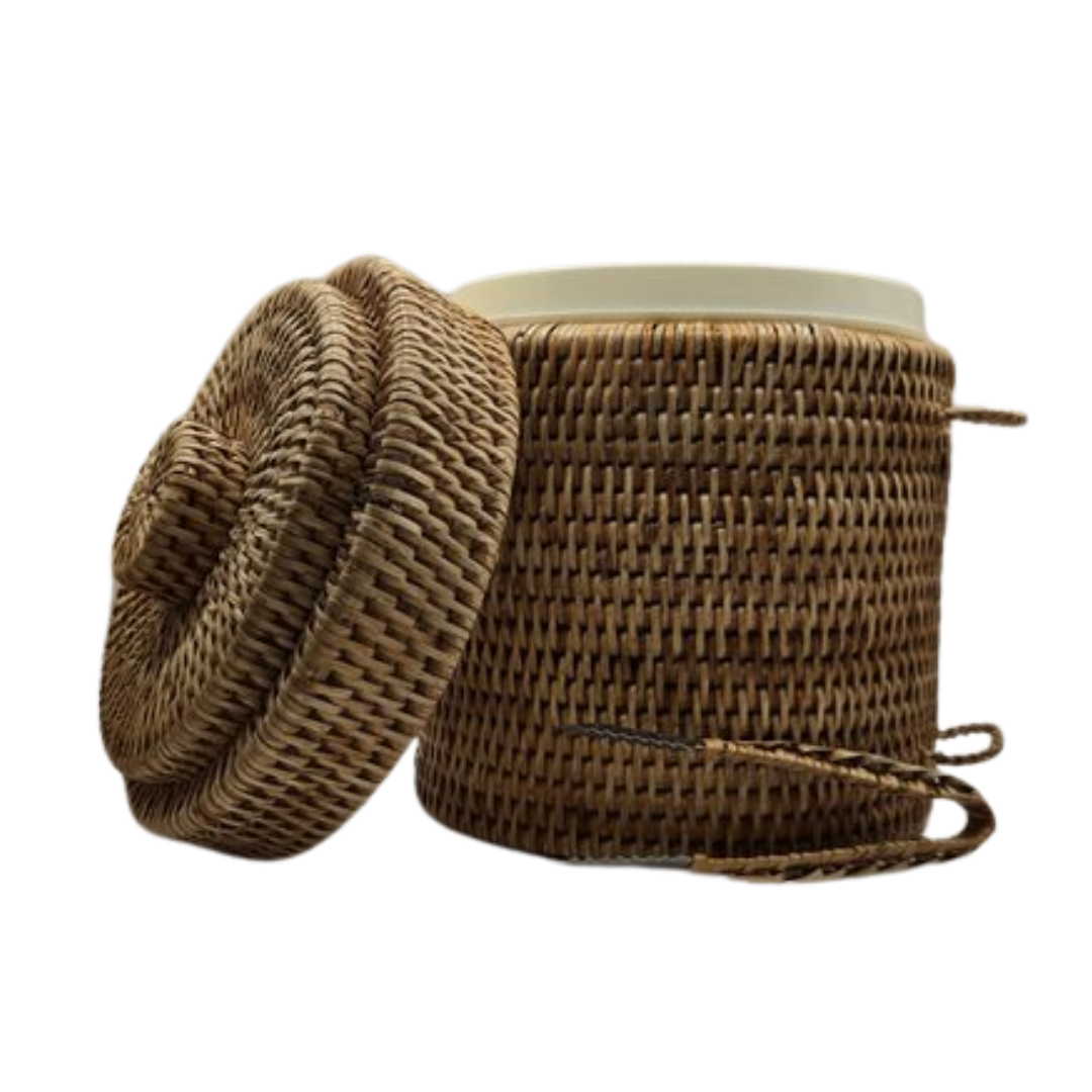 Rattan Ice Bucket with Matching Tongs - Natural