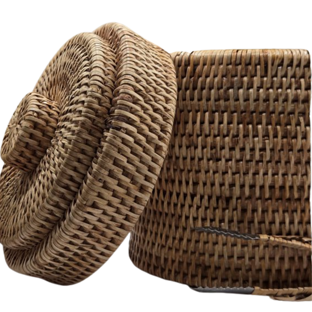 Rattan Ice Bucket with Matching Tongs - Natural