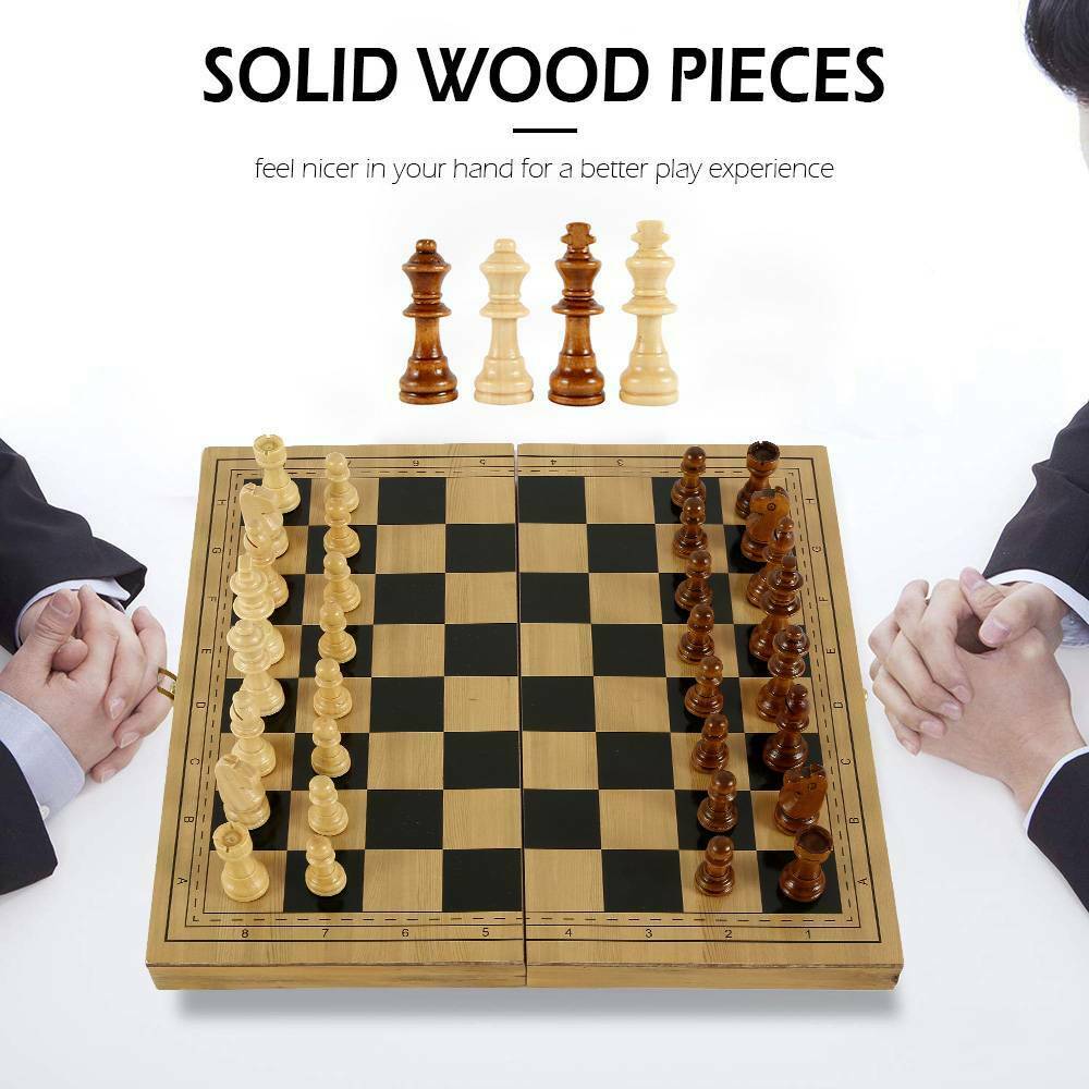 3 in 1 Wooden Chess Draughts Backgammon Set