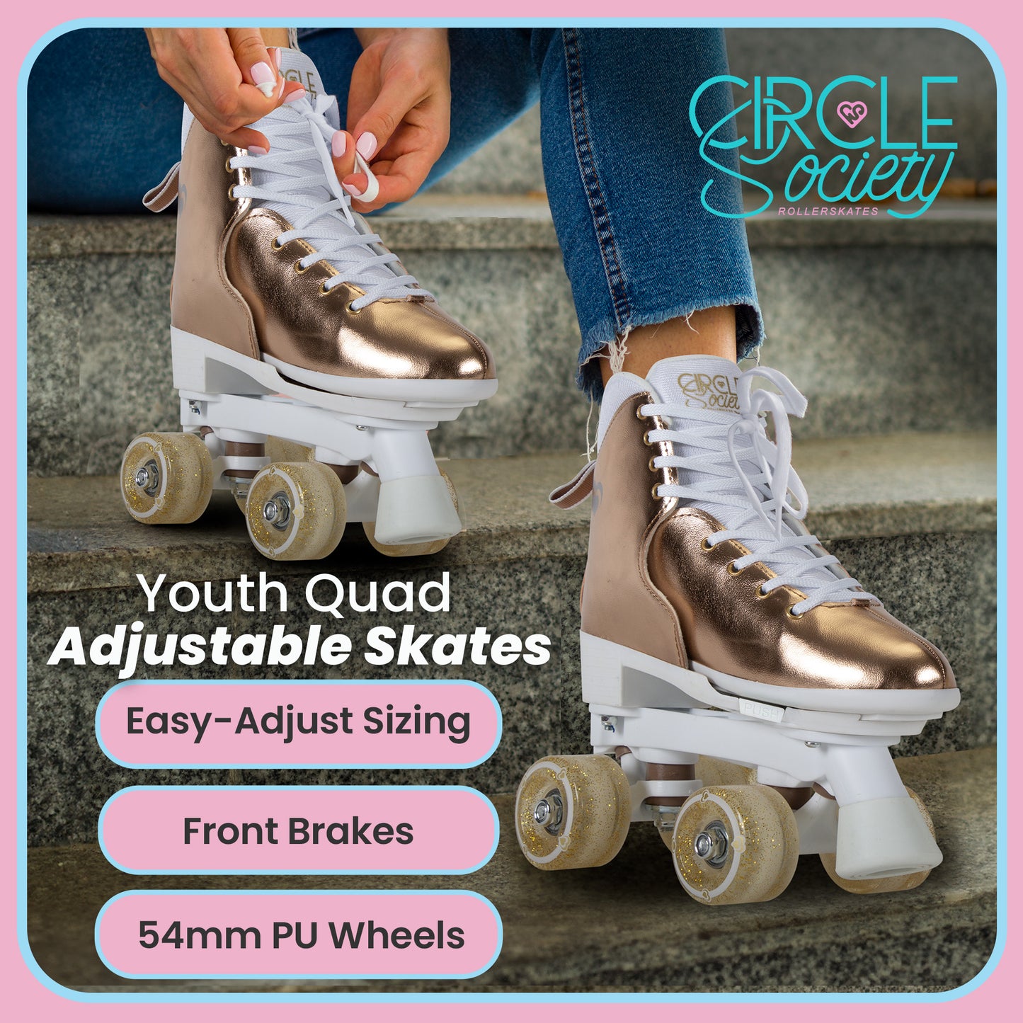 Quad Kids Roller Skates In Metallic Rose Gold