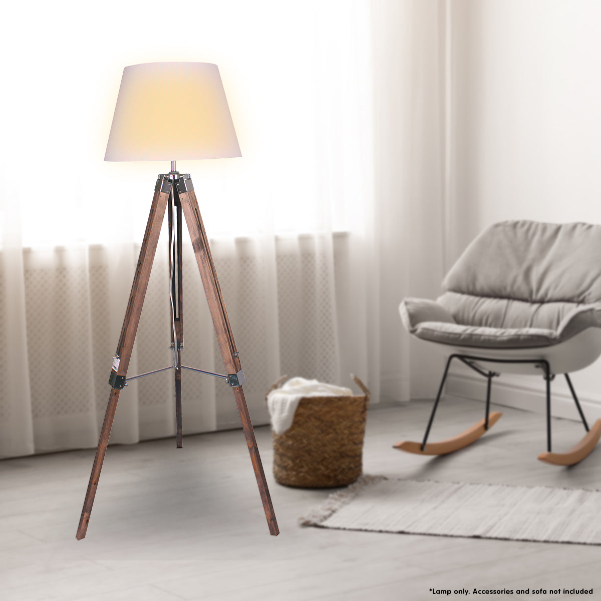 Sarantino Solid Wood Tripod Floor Lamp