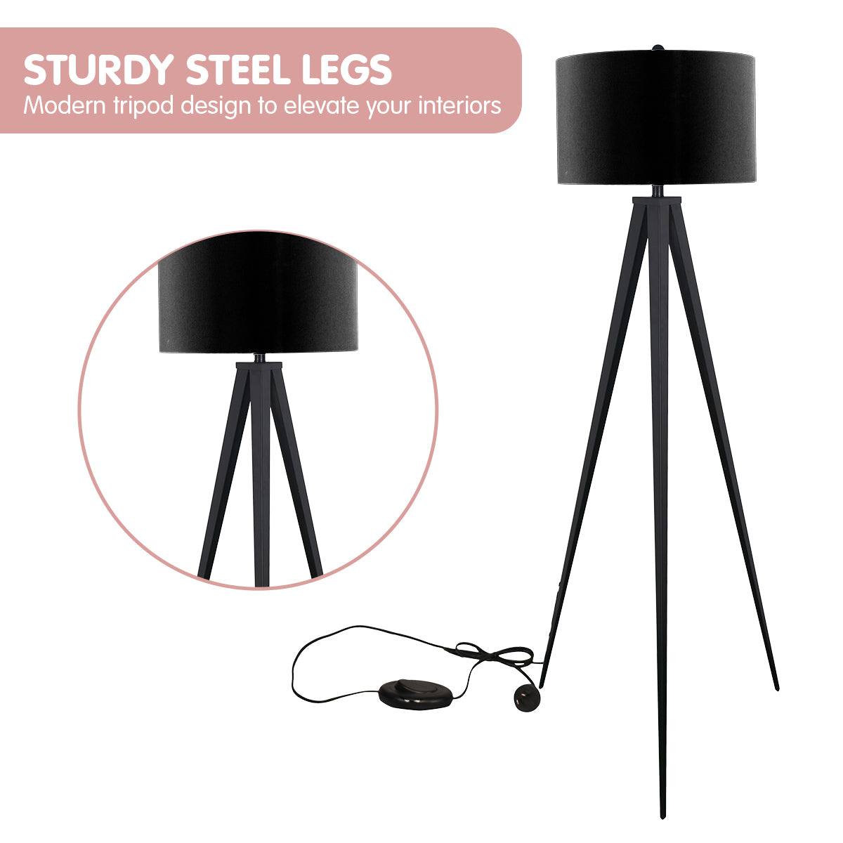 Sarantino Tripod Floor Lamp - Black