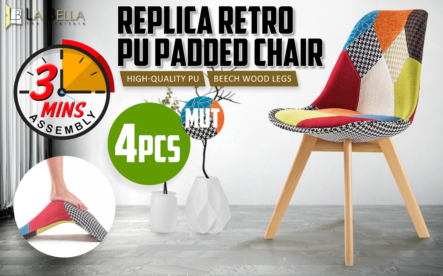 La Bella Padded Dining Cafe Chairs x 4 - Multicolour