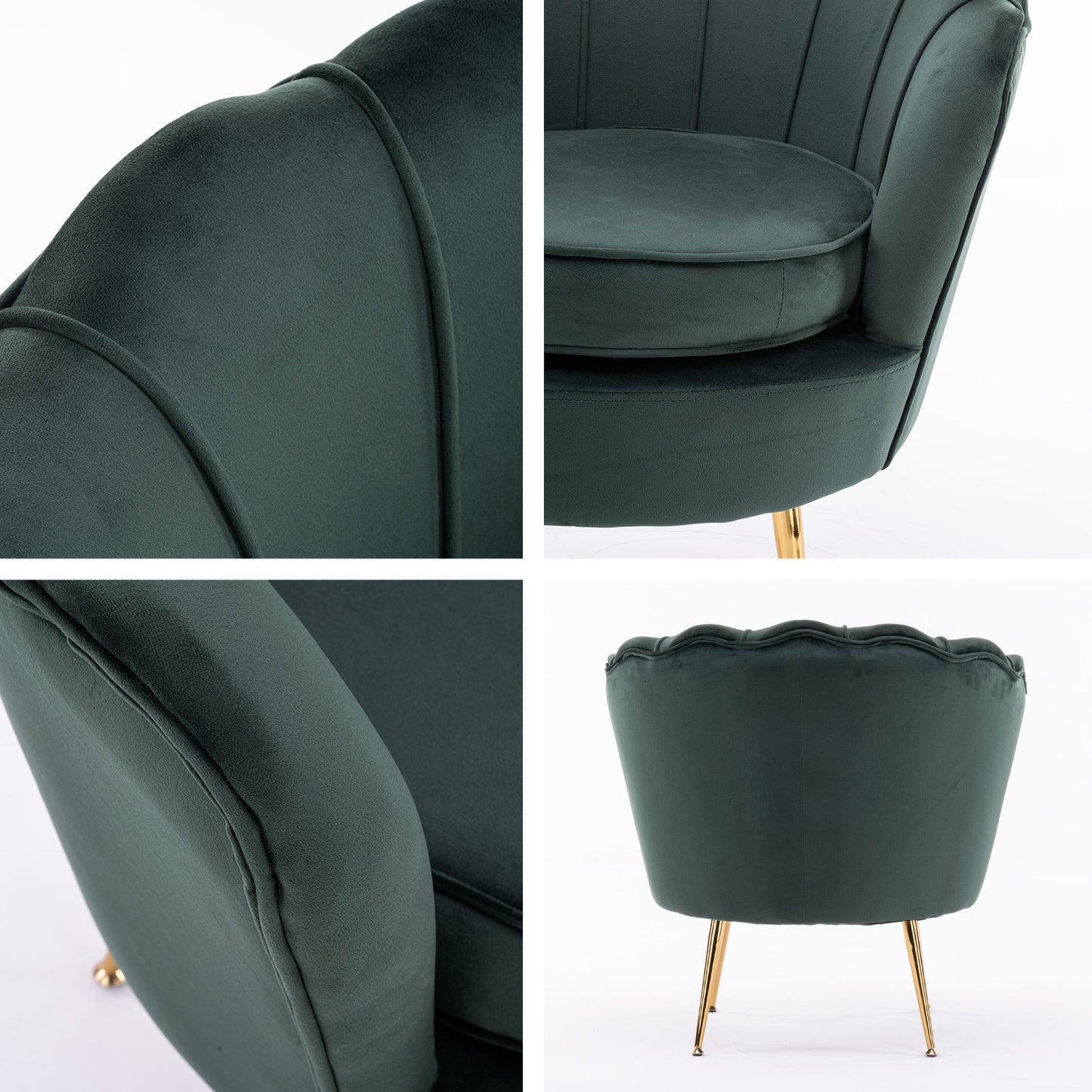 La Bella Velvet Shell Armchair and Round Ottoman - Green