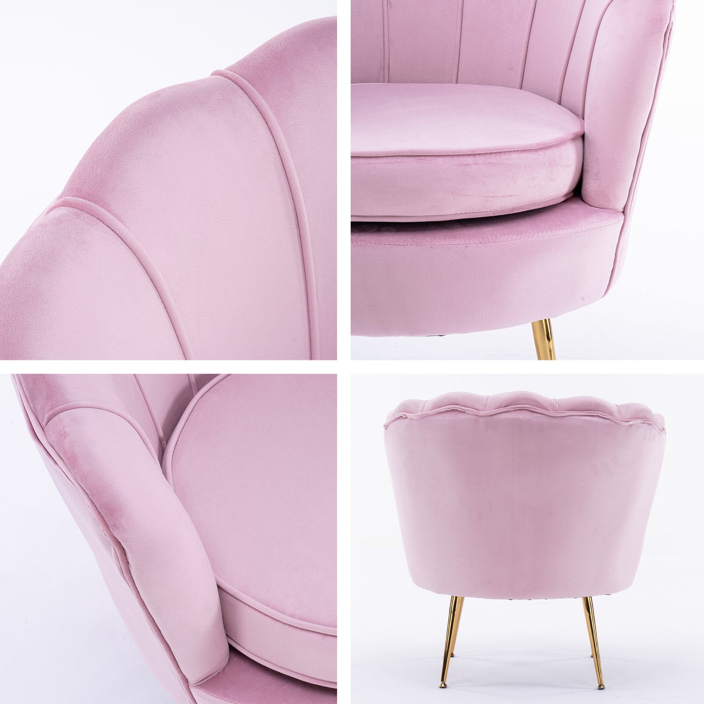 La Bella Velvet Shell Armchair and Round Ottoman - Pink
