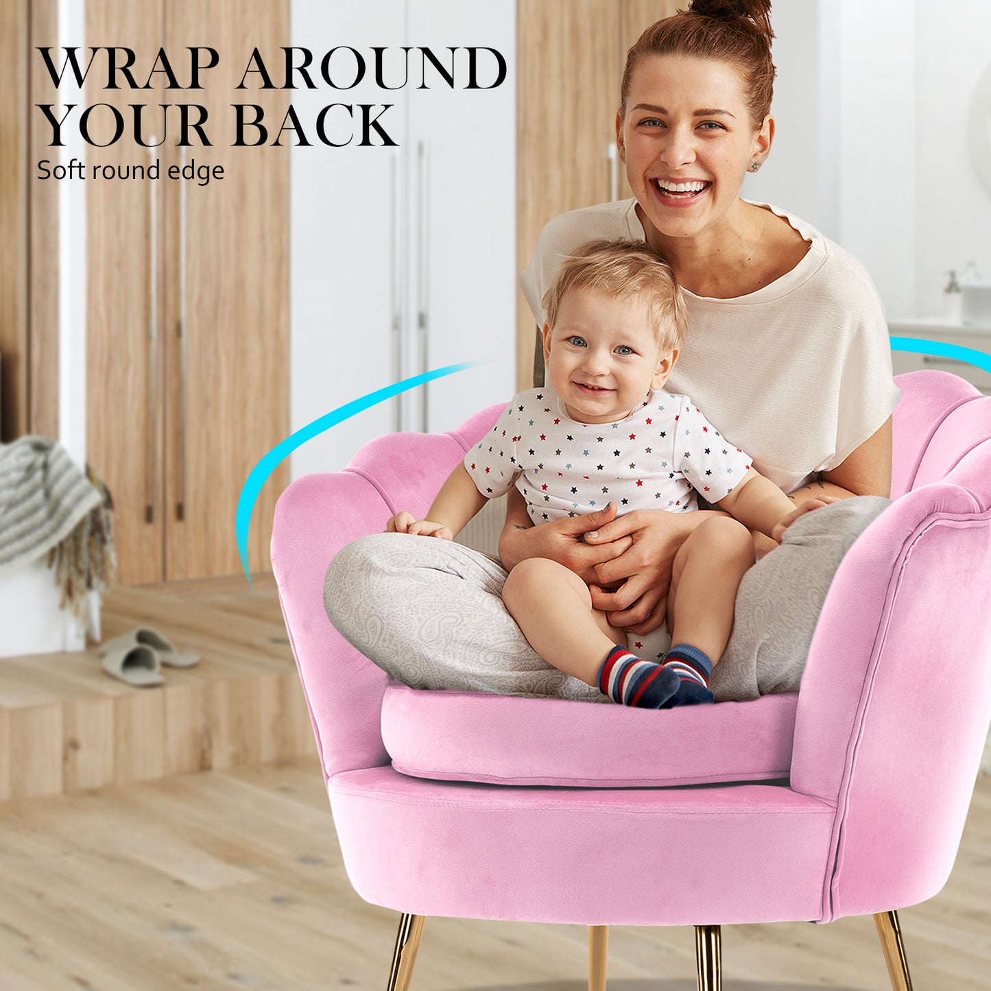La Bella Velvet Shell Armchair and Round Ottoman - Pink