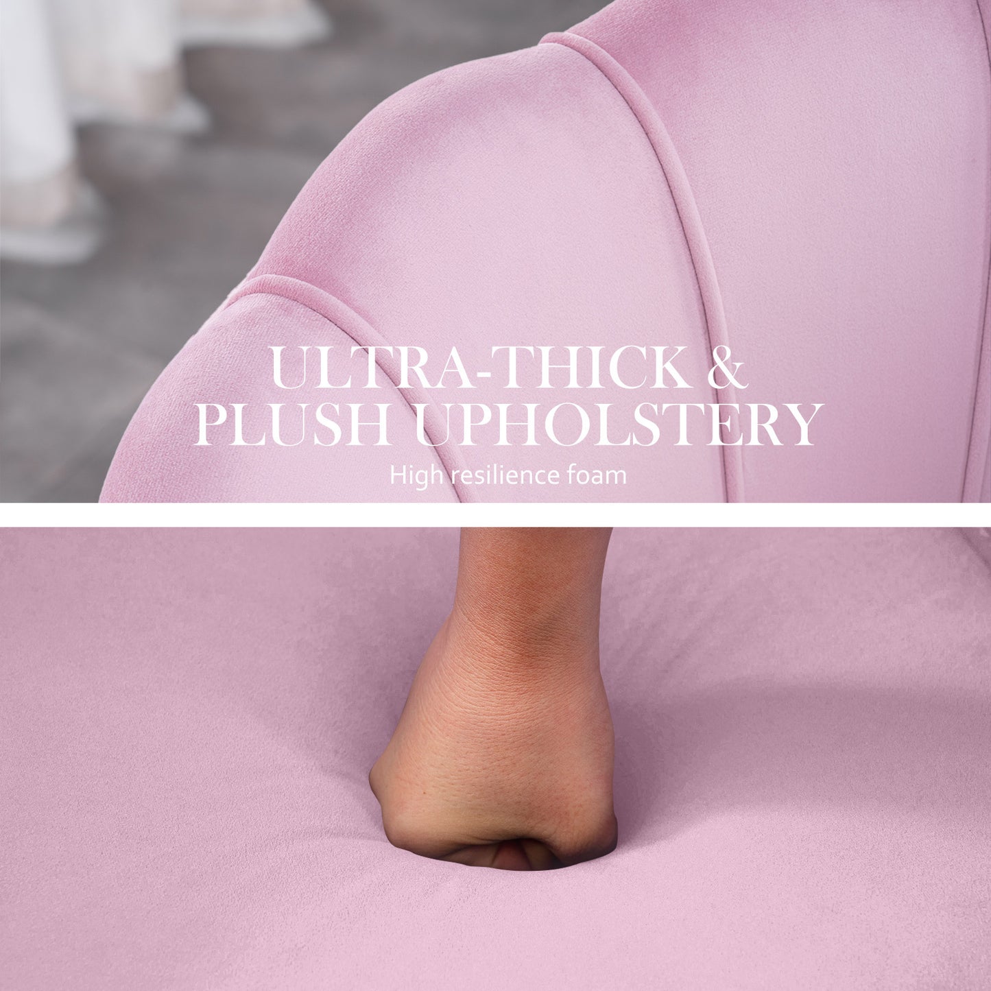La Bella Velvet Shell Armchair and Round Ottoman - Pink