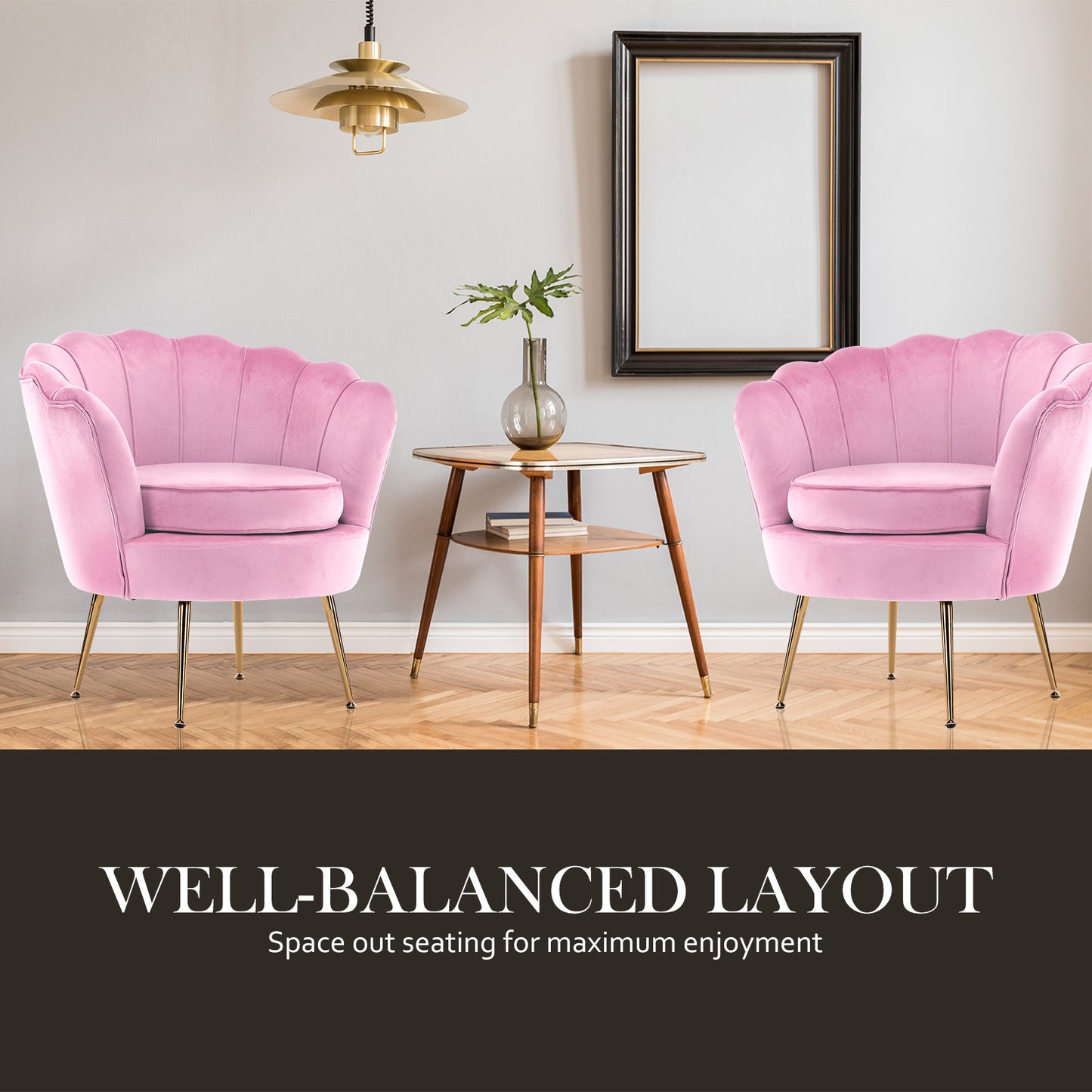 La Bella Velvet Shell Armchair and Round Ottoman - Pink