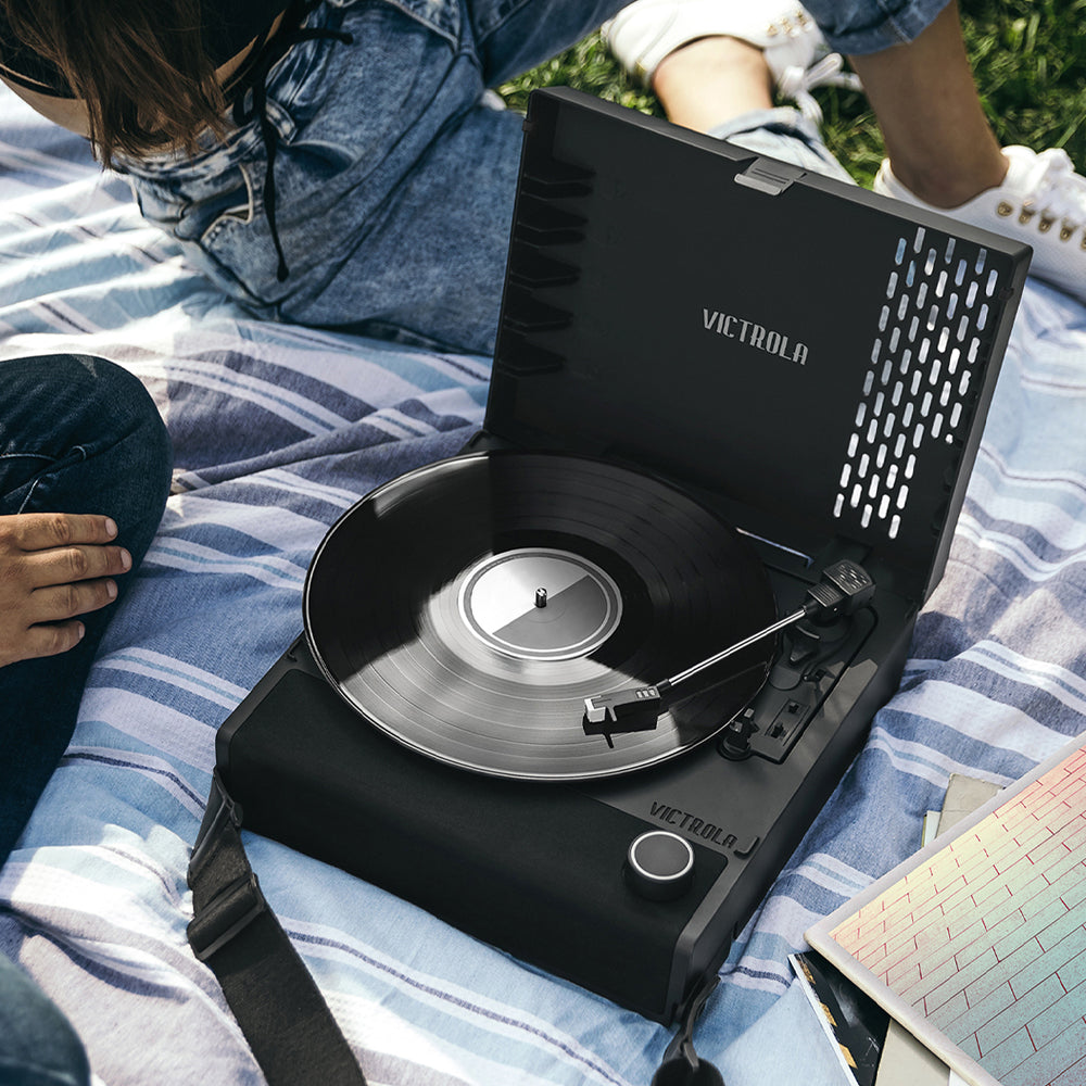 Victrola Revolution Go Turntable - Black + Record Album Display Stand