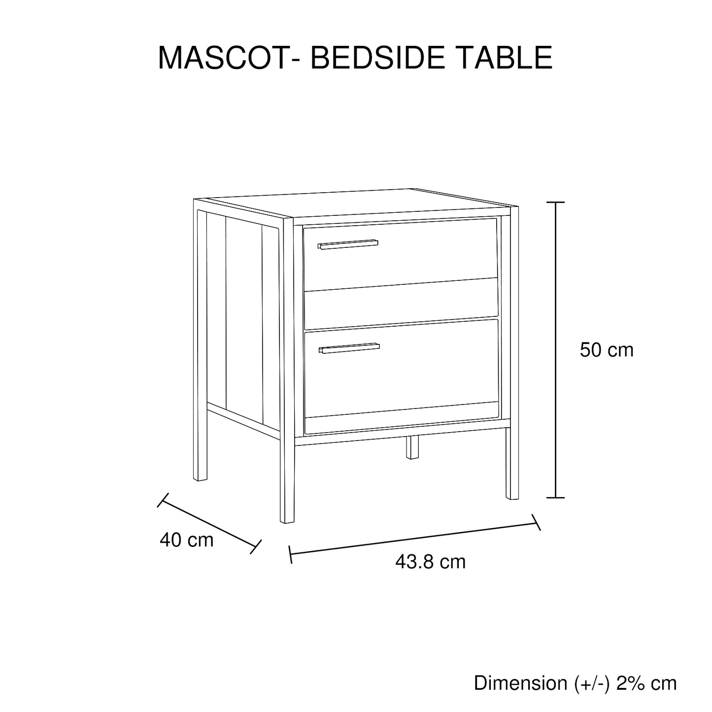 Bedside Table with 2 drawers in Oak Colour