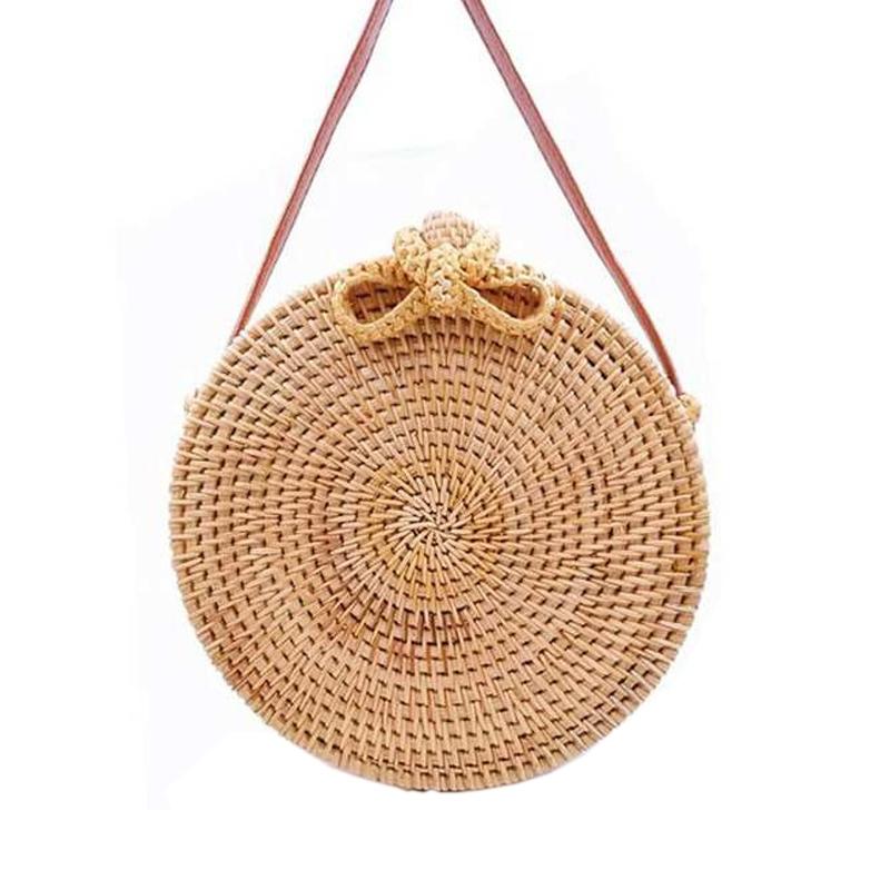 Handmade Round Bowknot Vintage Style Rattan Bag