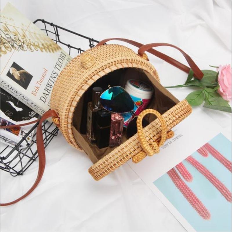 Handmade Round Bowknot Vintage Style Rattan Bag