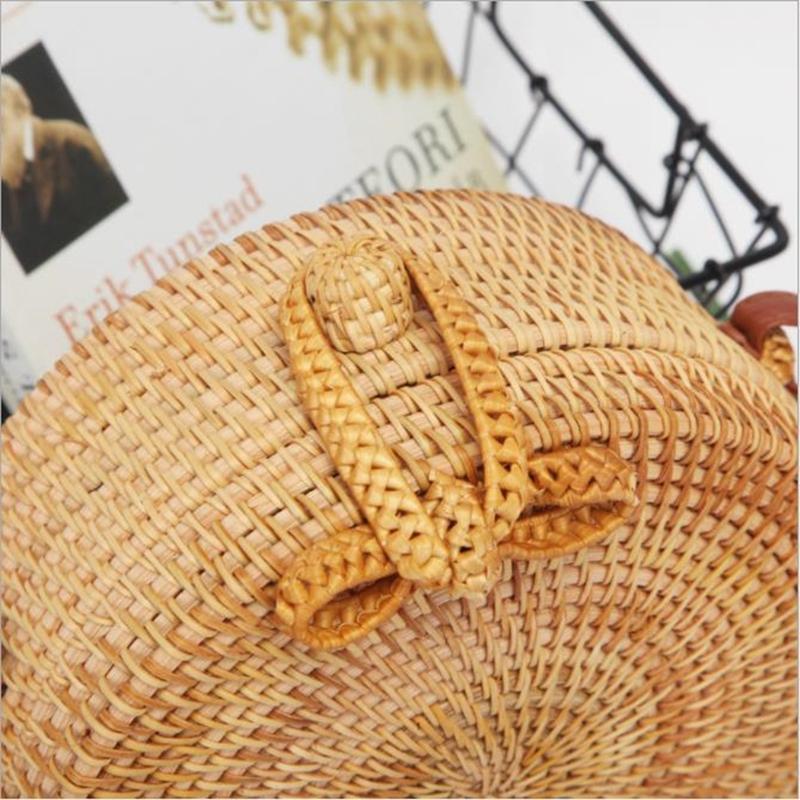 Handmade Round Bowknot Vintage Style Rattan Bag