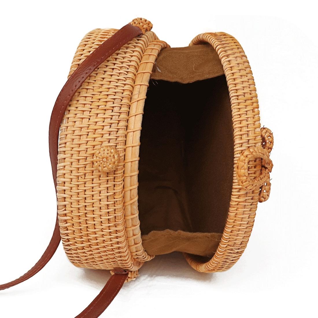Handmade Round Sunflower Vintage Style Rattan Bag