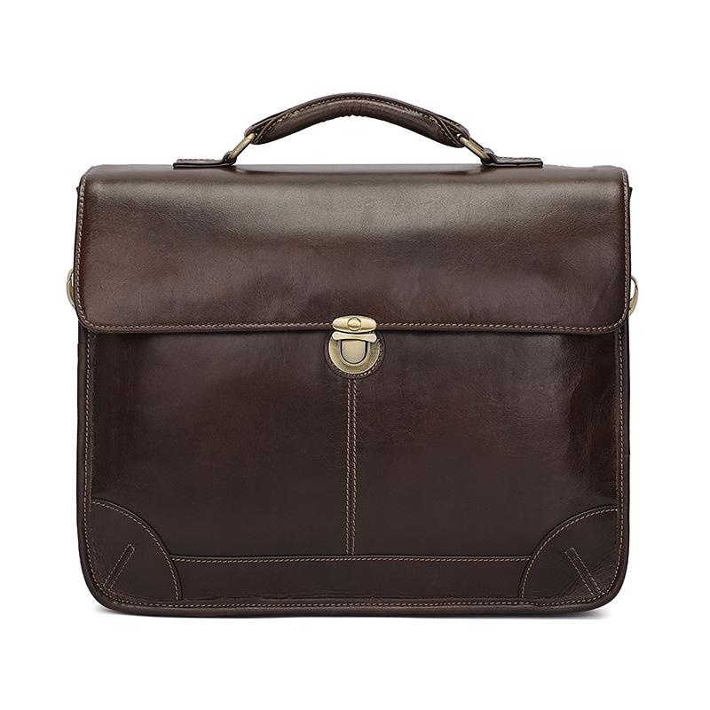 Retro Cowhide Leather Briefcase Fits 15.6 Laptop - Coffee