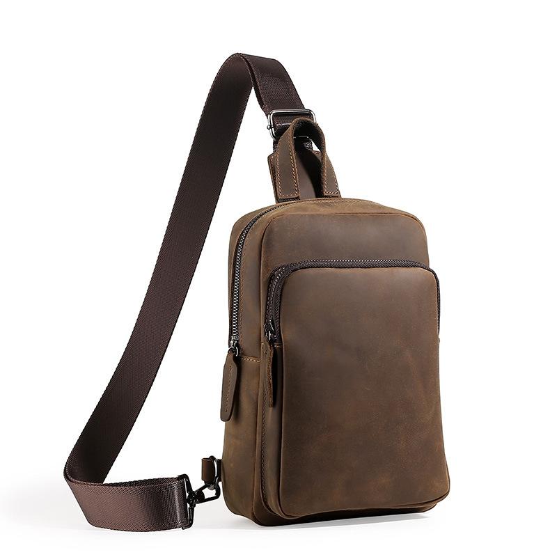 Vintage Leather Travel Messenger Bag - Coffee