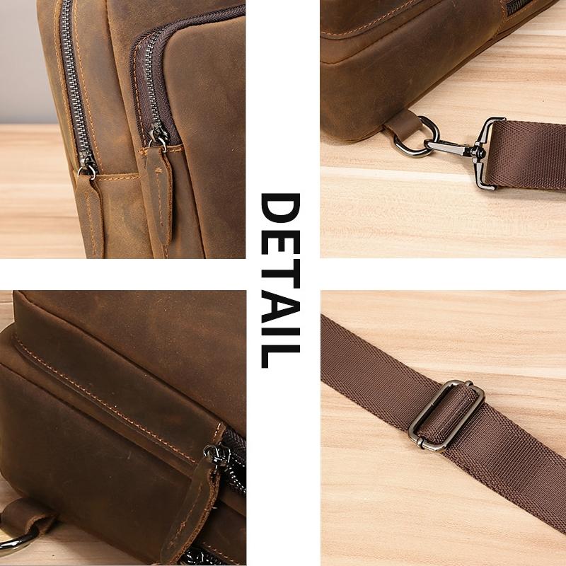 Vintage Leather Travel Messenger Bag - Coffee
