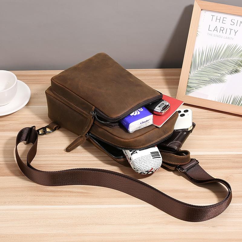 Vintage Leather Travel Messenger Bag - Coffee