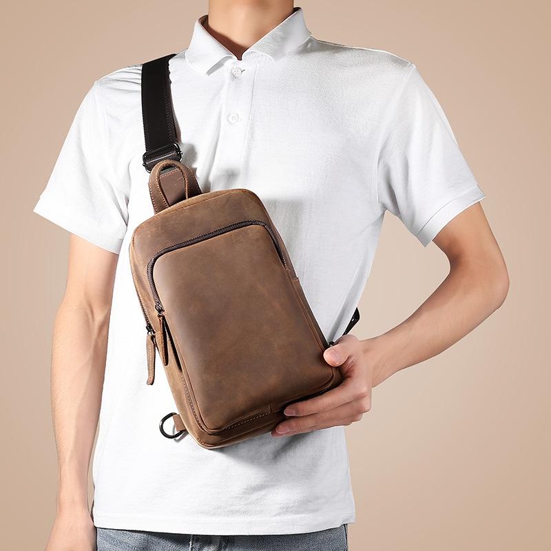 Vintage Leather Travel Messenger Bag - Coffee