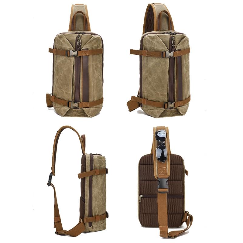 Retro Waxed Canva Crossbody Bag For Men - Grey