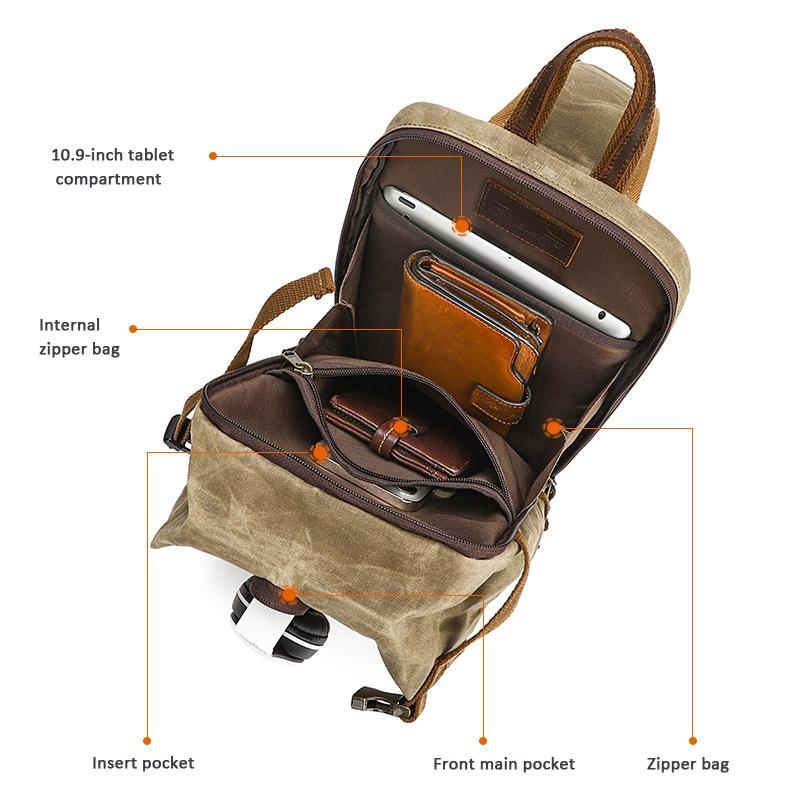 Retro Waxed Canva Crossbody Bag For Men - Grey