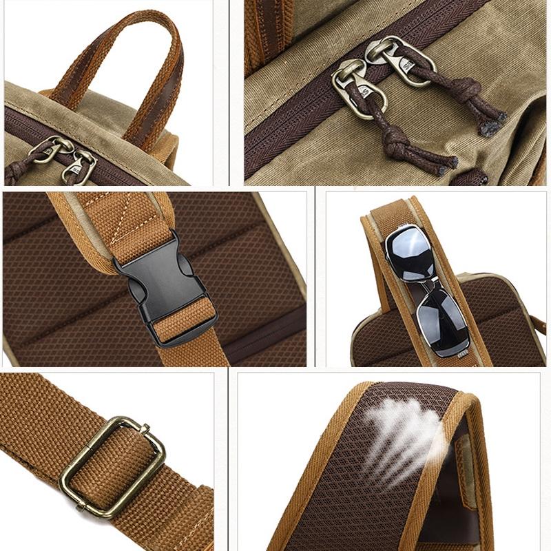 Retro Waxed Canva Crossbody Bag For Men - Grey