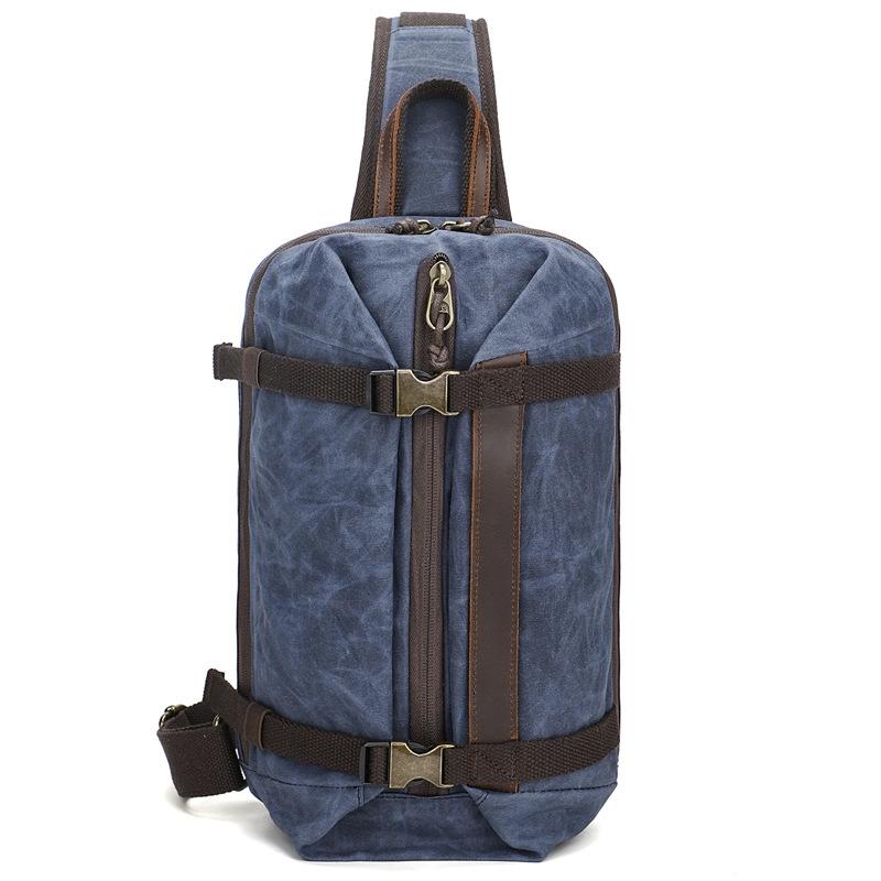 Retro Waxed Canva Crossbody Bag For Men - Grey