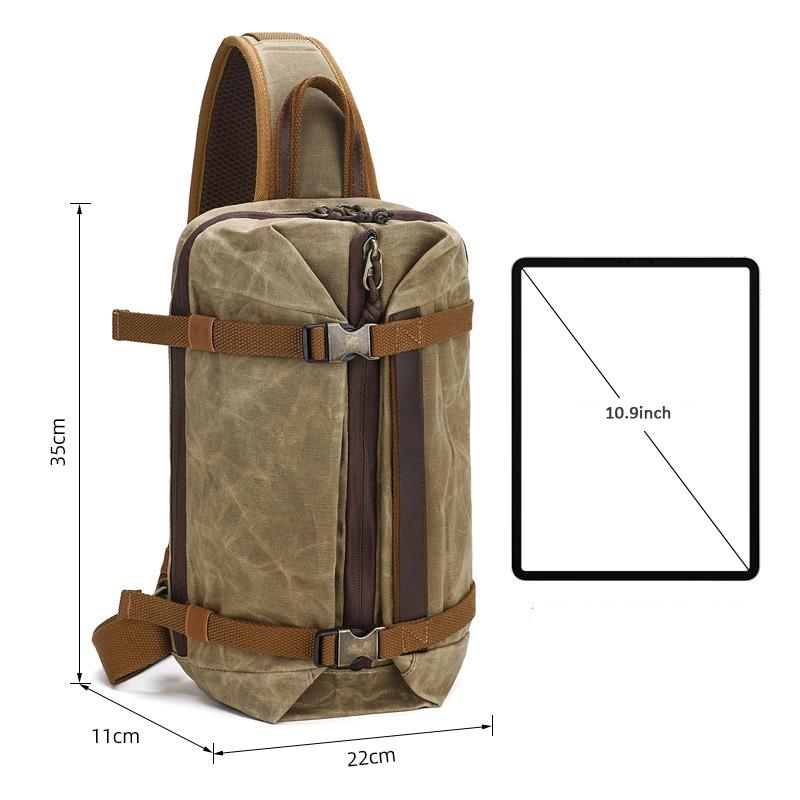 Retro Waxed Canva Crossbody Bag For Men - Khaki
