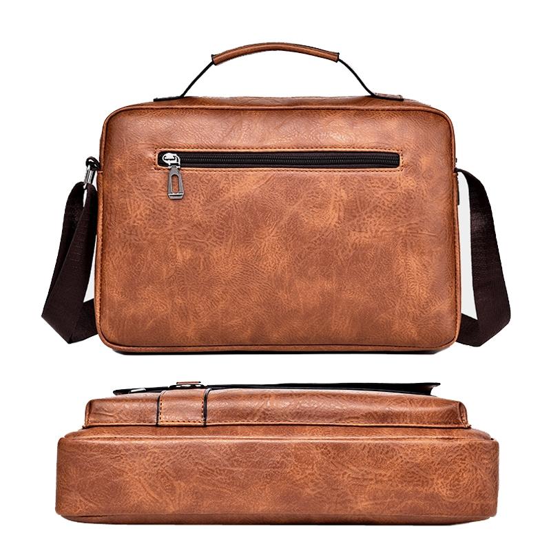 Men's Retro Leather Shoulder Laptop Business Bag - Dark Brown