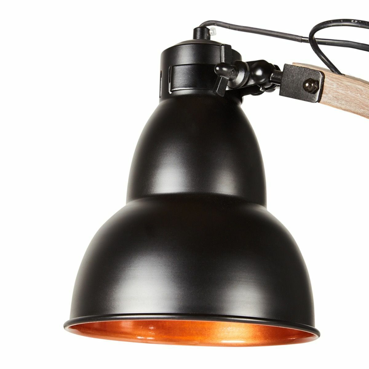Large Wooden Retro Industrial Floor Lamp with Adjustable Light - Matte Black