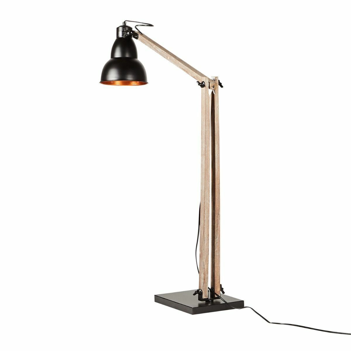 Large Wooden Retro Industrial Floor Lamp with Adjustable Light - Matte Black