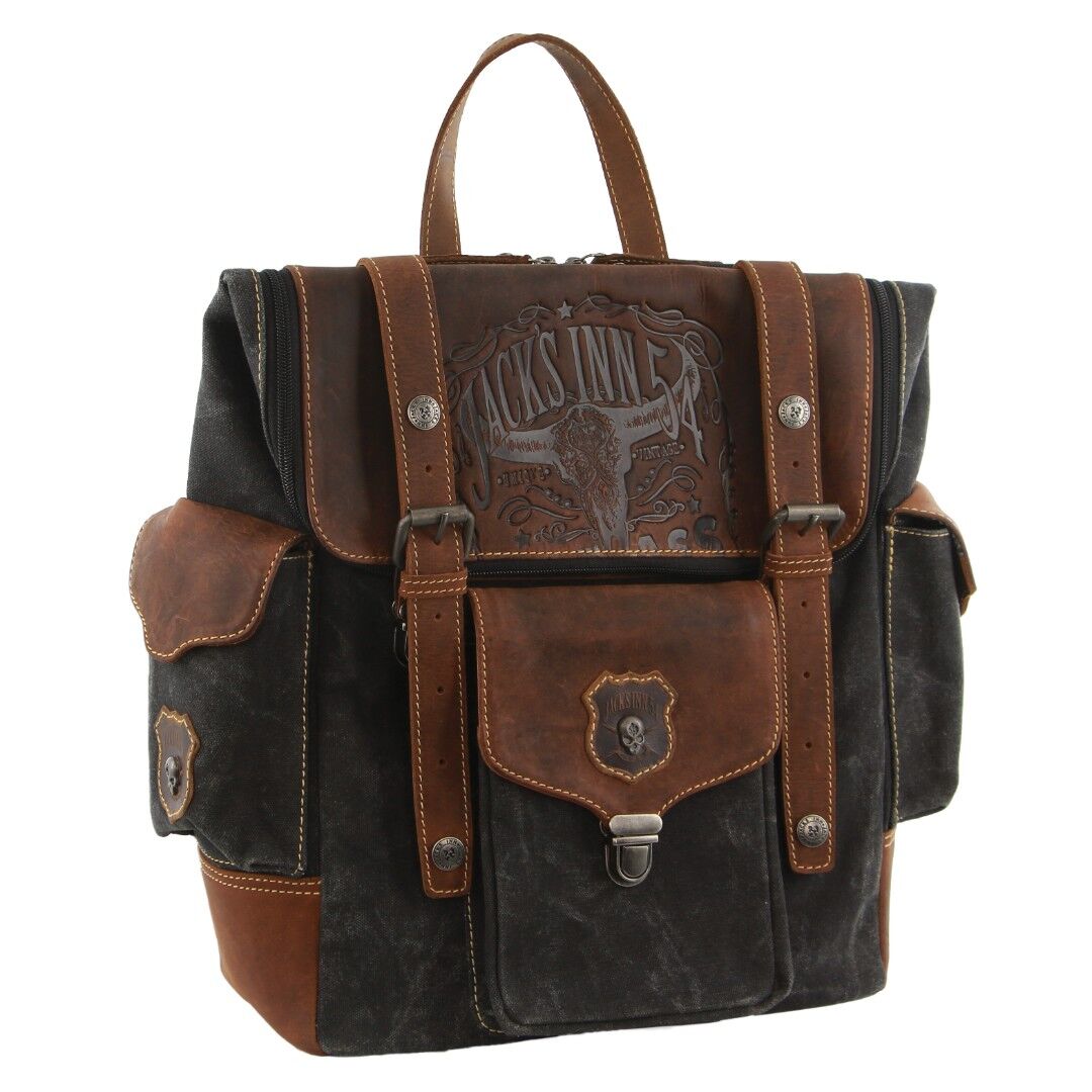 Jack's Inn Panama Canvas and Leather Vintage Backpack - Cognac