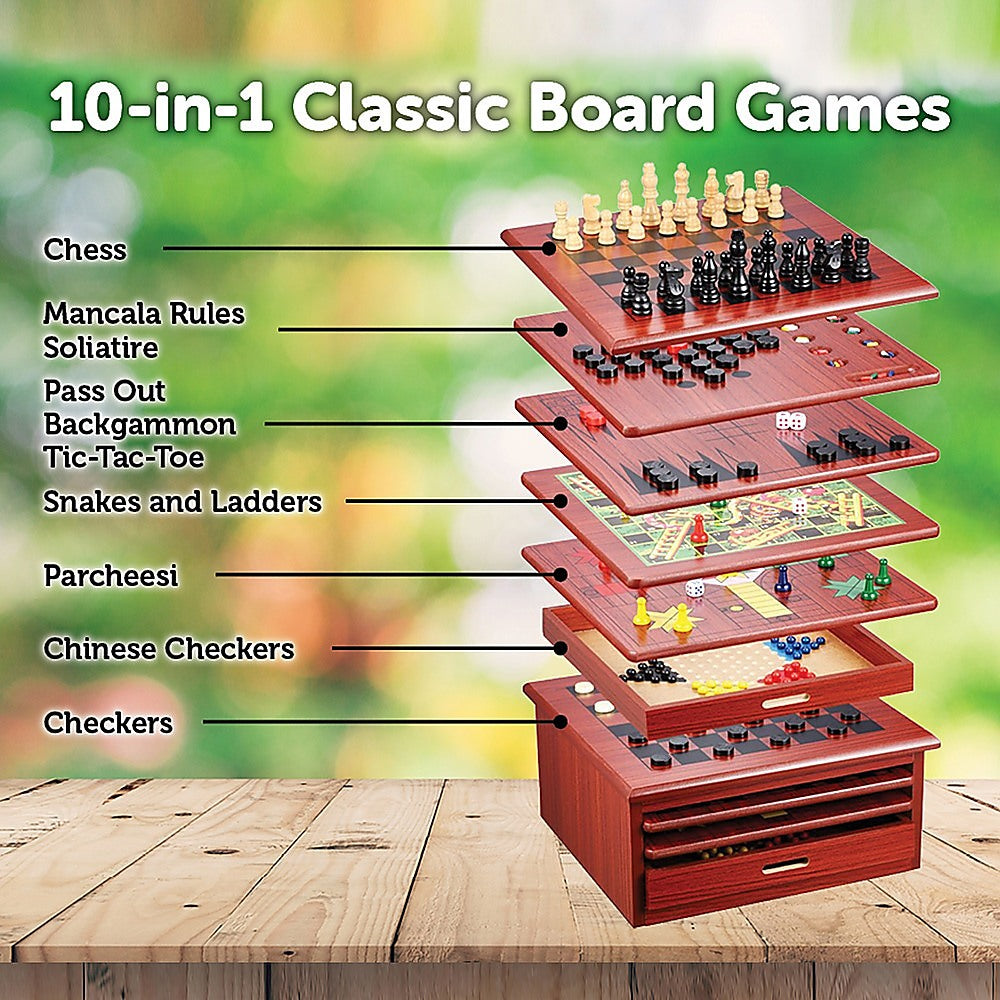 10-in-1 Wooden Chess Board Games