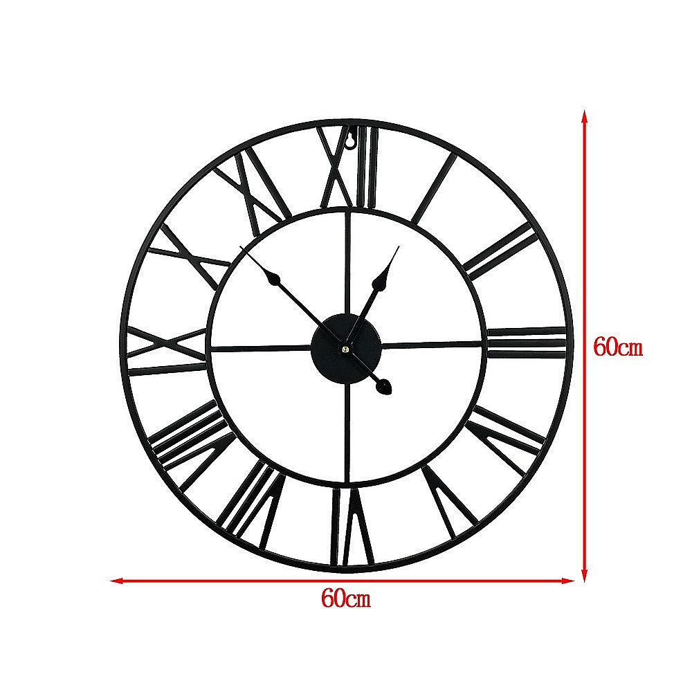 Industrial Wall Clock Roman Numerals - Black