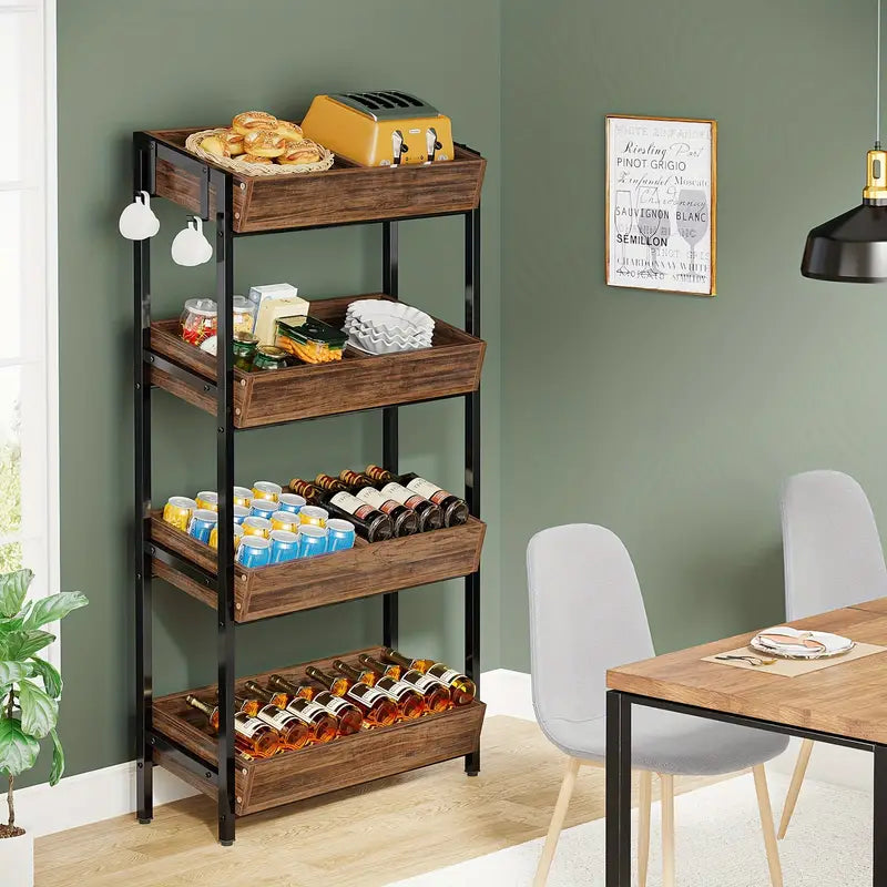 4-Tier Wood Snack Rack Basket - Vintage Brown