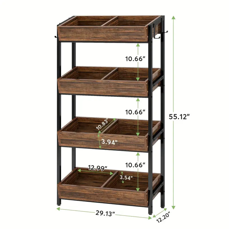 4-Tier Wood Snack Rack Basket - Vintage Brown