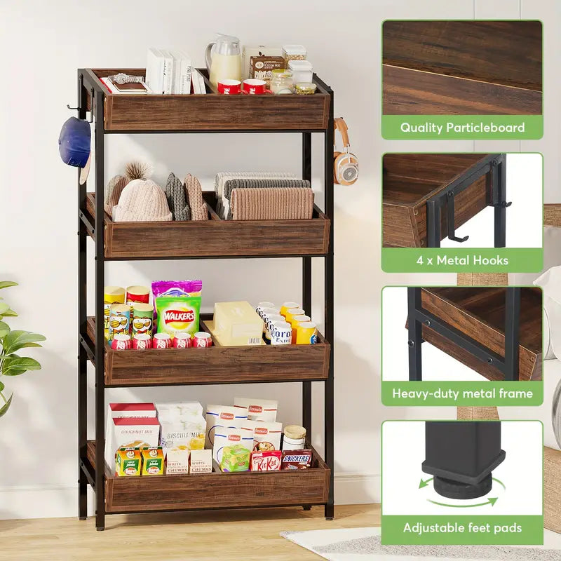 4-Tier Wood Snack Rack Basket - Vintage Brown