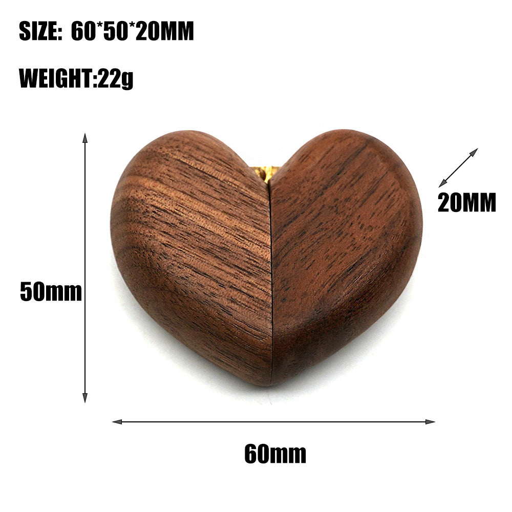 Black Walnut Wood Heart-Shaped Ring Box