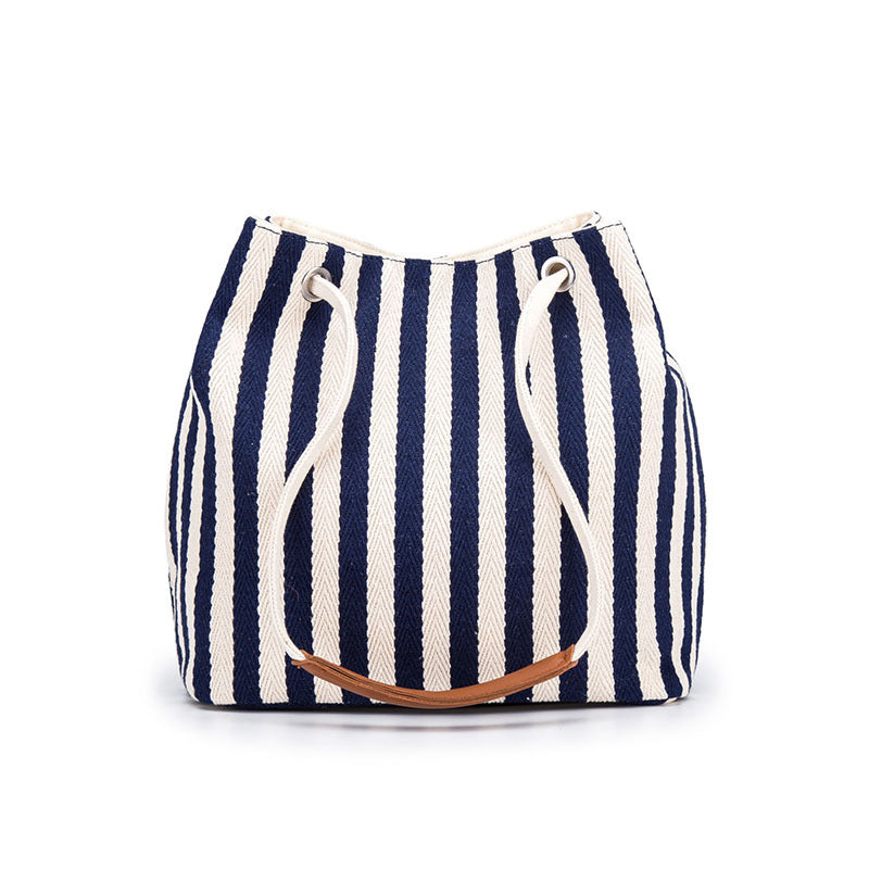 Canvas Bucket Tote Bag - Blue Stripes