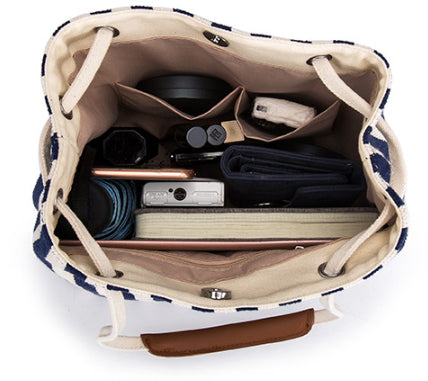 Canvas Bucket Tote Bag - Blue Stripes