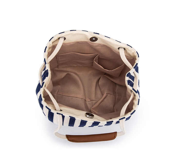Canvas Bucket Tote Bag - Blue Stripes