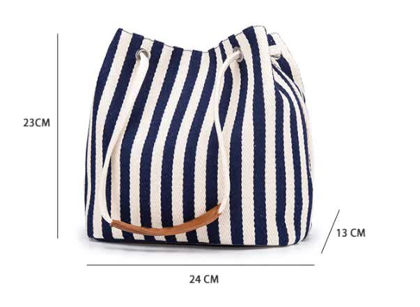 Canvas Bucket Tote Bag - Blue Stripes