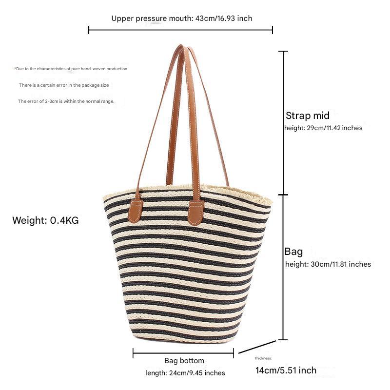Handmade Large Beach Tote Bag - Black & Brown Stripes